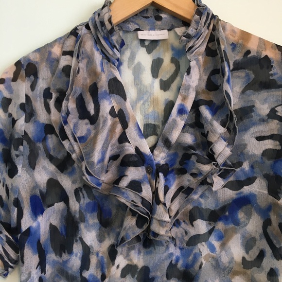 Blue Animal Print Sheer Blouse New York & Co Small - Picture 2 of 8